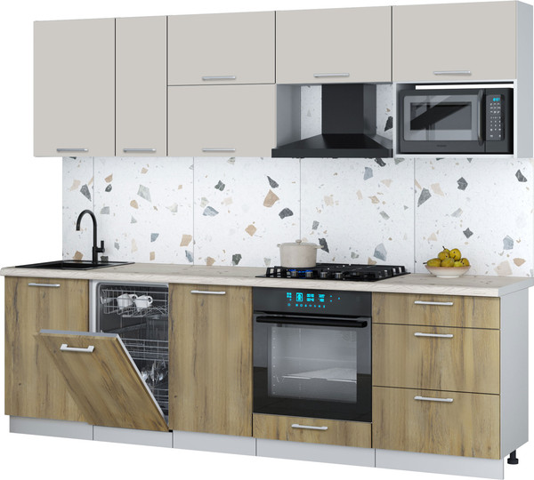 Изображение товара Кухонный гарнитур Интерлиния Мила Gloss 2.6-ПМ4 (дуб вотан/кашемир/бискайская сосна)