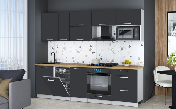 Изображение товара Кухонный гарнитур Интерлиния Мила Gloss 2.6-ПМ4 (пепел/пепел/дуб бунратти)