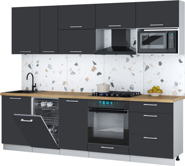 Изображение товара Кухонный гарнитур Интерлиния Мила Gloss 2.6-ПМ4 (пепел/пепел/дуб бунратти)