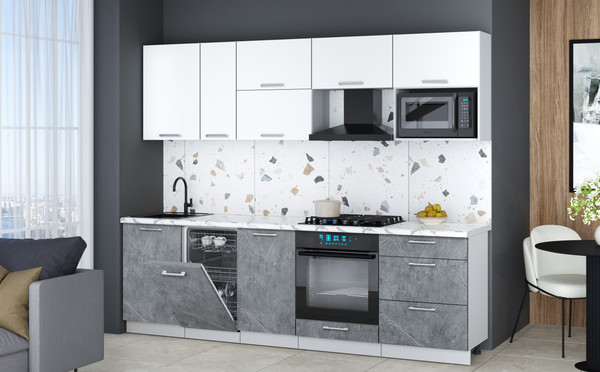 Изображение товара Кухонный гарнитур Интерлиния Мила Gloss 2.6-ПМ4 (керамика/белый/белый гранит)