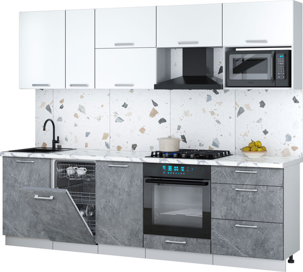 Изображение товара Кухонный гарнитур Интерлиния Мила Gloss 2.6-ПМ4 (керамика/белый/белый гранит)
