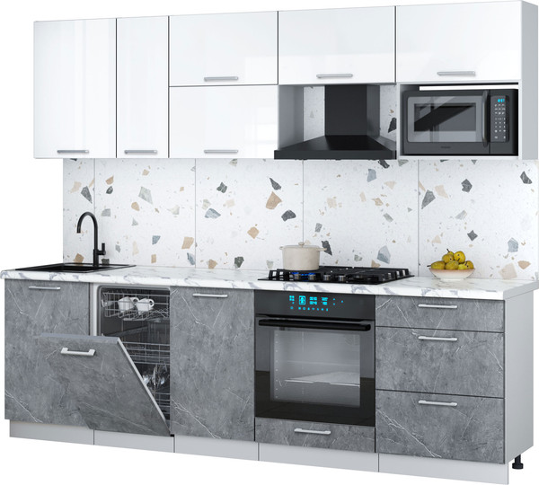 Изображение товара Кухонный гарнитур Интерлиния Мила Gloss 2.6-ПМ4 (керамика/белый глянец/белый гранит)