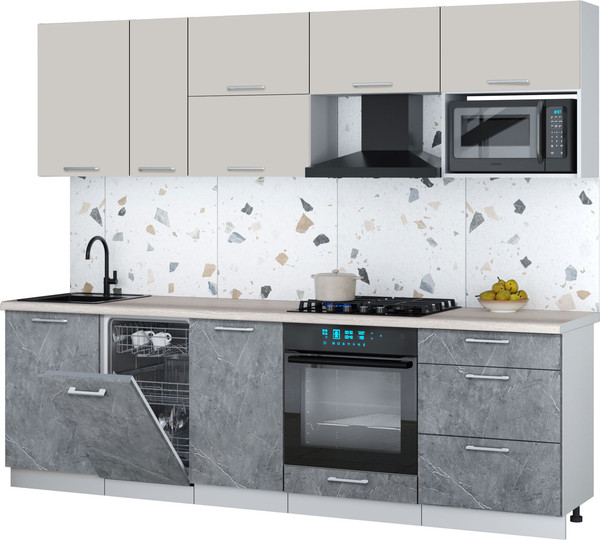 Изображение товара Кухонный гарнитур Интерлиния Мила Gloss 2.6-ПМ4 (керамика/кашемир/травертин серый)