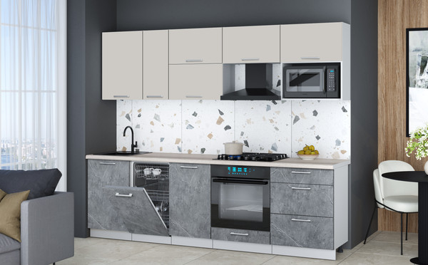 Изображение товара Кухонный гарнитур Интерлиния Мила Gloss 2.6-ПМ4 (керамика/кашемир/травертин серый)