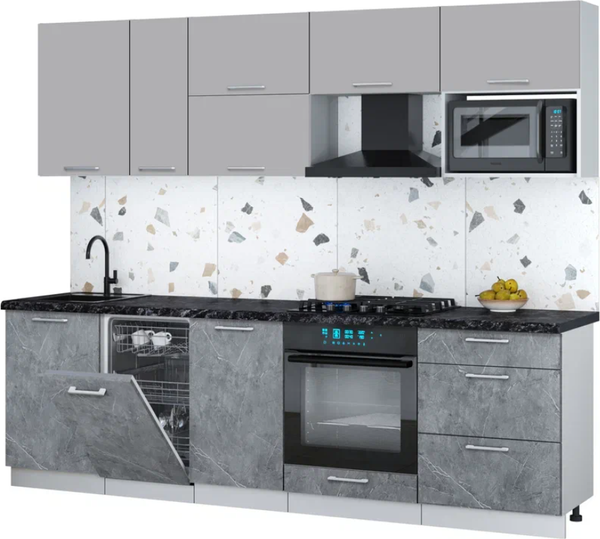 Изображение товара Кухонный гарнитур Интерлиния Мила Gloss 2.6-ПМ4 (керамика/грей/кастилло темный)