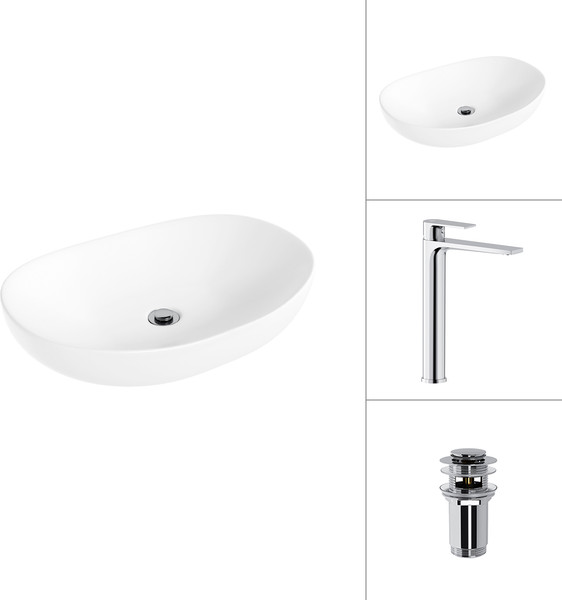 Изображение товара Умывальник со смесителем Lauter 21502 + Reef 21CK8678C с донным клапаном 21190CH (хром)