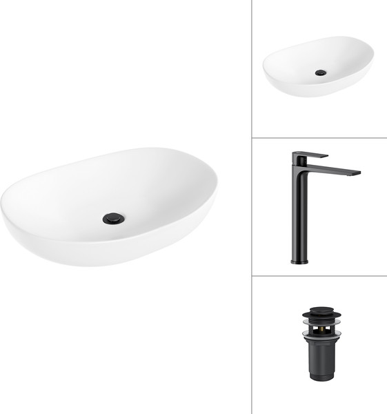 Изображение товара Умывальник со смесителем Lauter 21502 + Reef 21CK8678BS с донным клапаном 21190B (черный матовый)