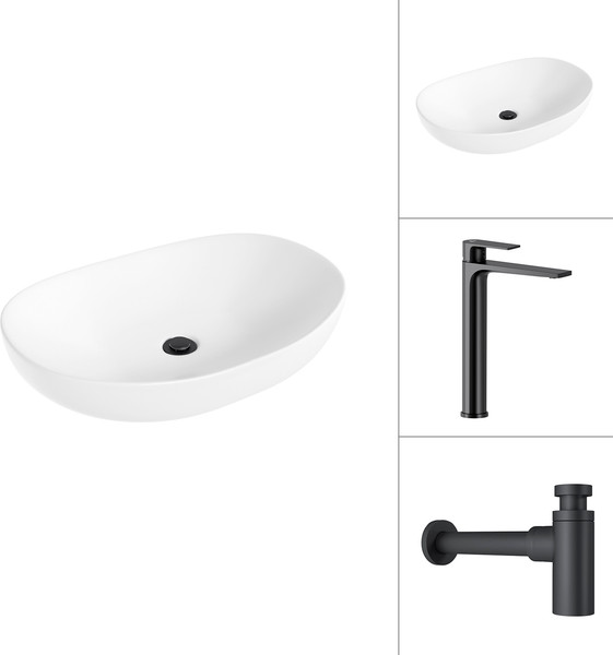 Изображение товара Умывальник со смесителем Lauter 21502 + Reef 21CK8678BS с сифоном 21635B (черный матовый)
