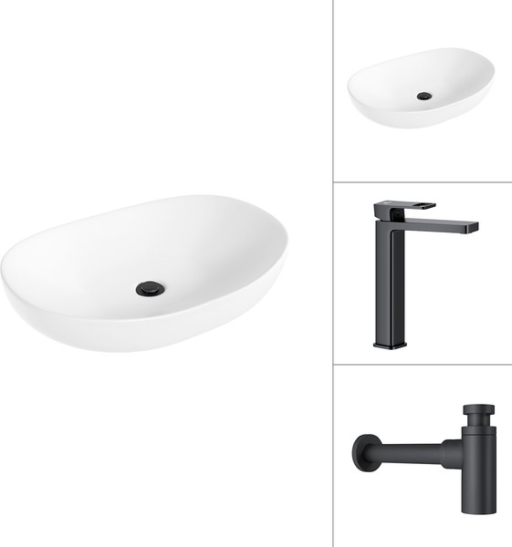 Изображение товара Умывальник со смесителем Lauter 21502 + Cascade 21СК0655BS с сифоном 21635B (черный матовый)