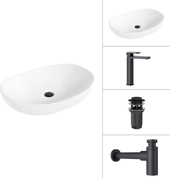Изображение товара Умывальник со смесителем Lauter 21502+Cascade 21СК0655BS+сифон 21635B+с дон.клапаном 21190B (черный матовый)