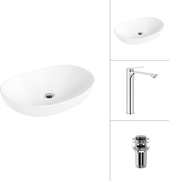 Изображение товара Умывальник со смесителем Lauter 21502 + Rio 21AM12672 с донным клапаном 21190CH (хром)