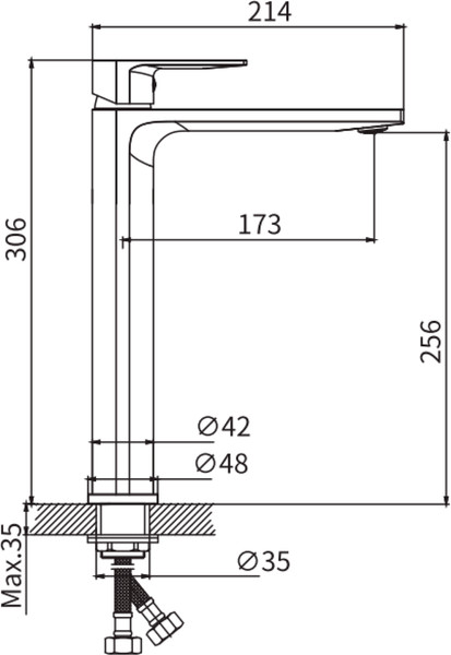 Изображение товара Умывальник со смесителем Lauter 21518-1 + Reef 21CK8678BS с донным клапаном 21190B (черный матовый)