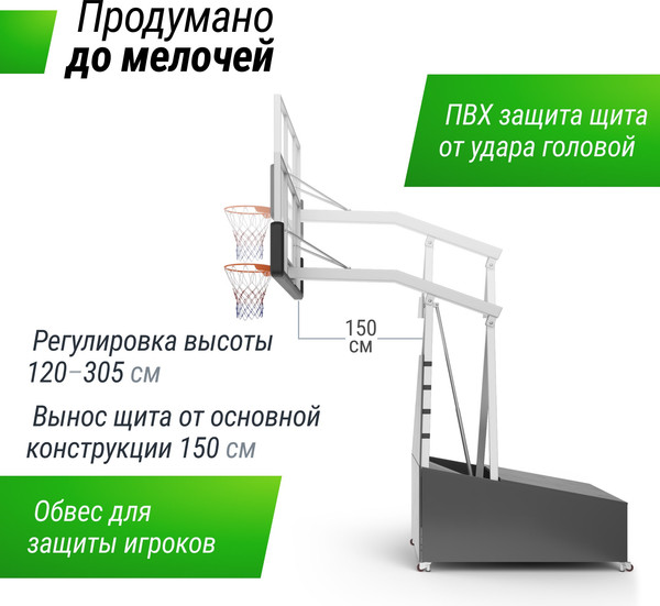 Изображение товара Баскетбольный стенд UNIX Line B-Stand-PC PRO 72x42 R45 H120-305см / BSTSFPPR305_72PCBK