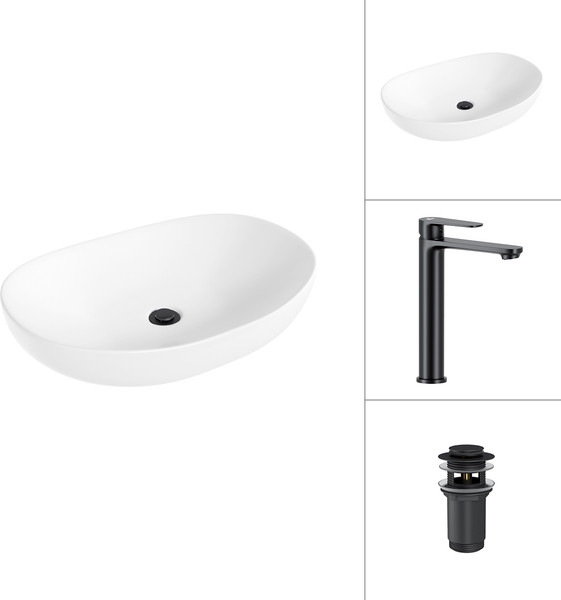 Изображение товара Умывальник со смесителем Lauter 21502 + Moon 21СК8691BS с донным клапаном 21190B (черный матовый)