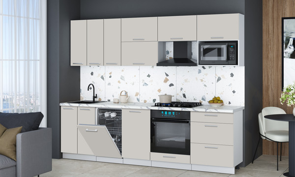 Изображение товара Кухонный гарнитур Интерлиния Мила Gloss 2.7-ПМ4 (кашемир/кашемир/белый гранит)