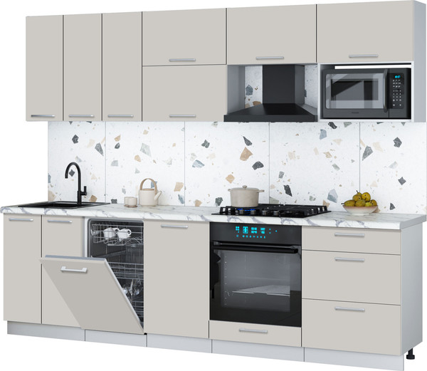 Изображение товара Кухонный гарнитур Интерлиния Мила Gloss 2.7-ПМ4 (кашемир/кашемир/белый гранит)