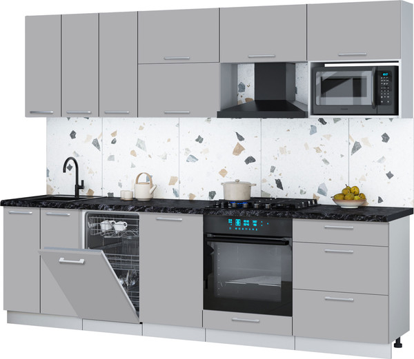 Изображение товара Кухонный гарнитур Интерлиния Мила Gloss 2.7-ПМ4 (грей/грей/кастилло темный)