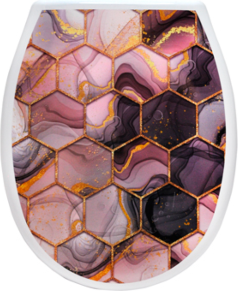 Изображение товара Сиденье для унитаза Еврокомфорт Океан Lux Абстракция соты розовые 003774 (жесткое)