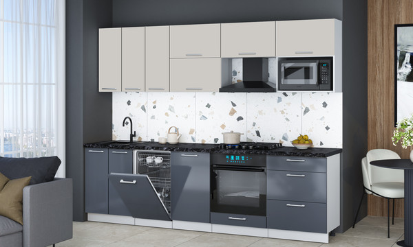 Изображение товара Кухонный гарнитур Интерлиния Мила Gloss 2.7-ПМ4 (асфальт глянец/кашемир/кастилло темный)