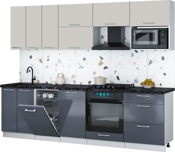 Изображение товара Кухонный гарнитур Интерлиния Мила Gloss 2.7-ПМ4 (асфальт глянец/кашемир/кастилло темный)