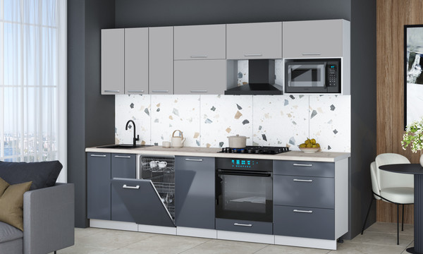 Изображение товара Кухонный гарнитур Интерлиния Мила Gloss 2.7-ПМ4 (асфальт глянец/грей/бискайская сосна)