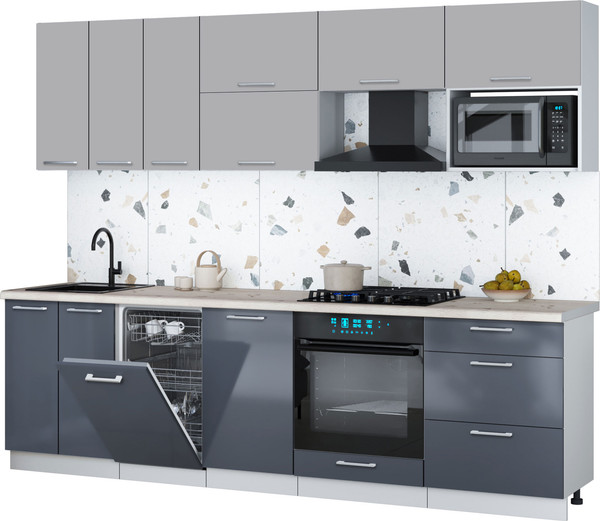 Изображение товара Кухонный гарнитур Интерлиния Мила Gloss 2.7-ПМ4 (асфальт глянец/грей/бискайская сосна)