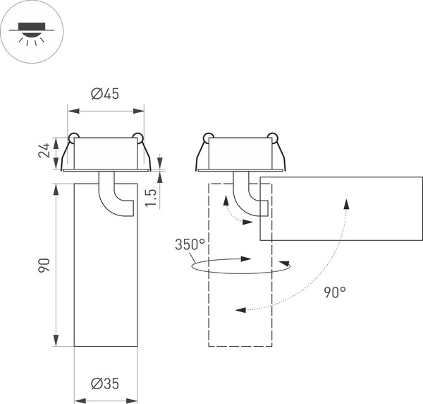 Изображение товара Точечный светильник Arlight SP-NUANCE-BUILT-FLAP-R35-7W Warm3000 BK 36deg / 049901