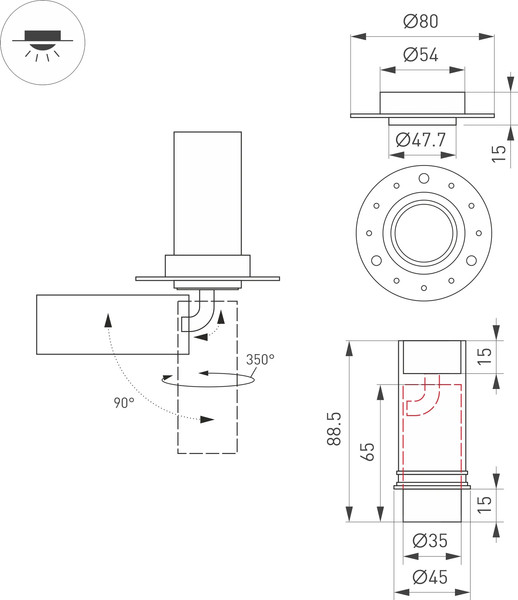 Изображение товара Точечный светильник Arlight SP-NUANCE-TRIMLESS-PULL-R35-7W Day4000 WH 36deg / 049908