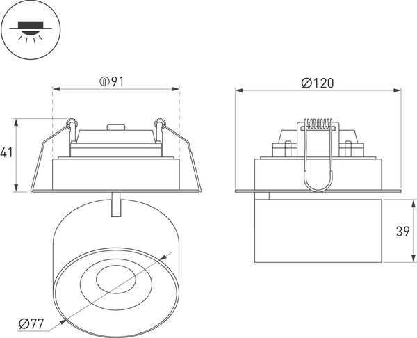 Изображение товара Точечный светильник Arlight SP-PLURIO-BUILT-TRIMLESS-R120-9W Warm3000 BK-CHR 36deg / 038064