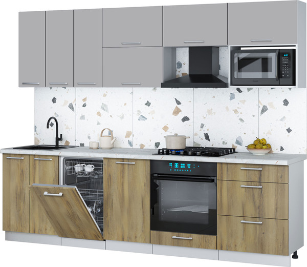 Изображение товара Кухонный гарнитур Интерлиния Мила Gloss 2.7-ПМ4 (дуб вотан/грей/серый каспий)