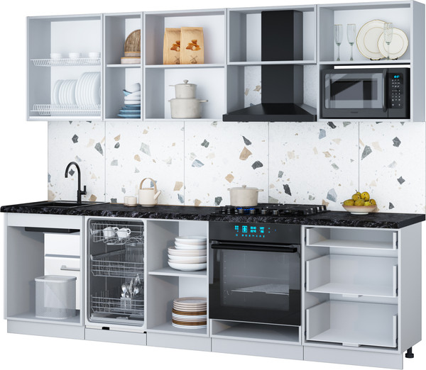 Изображение товара Кухонный гарнитур Интерлиния Мила Gloss 2.7-ПМ4 (дуб вотан/серый/белый гранит)