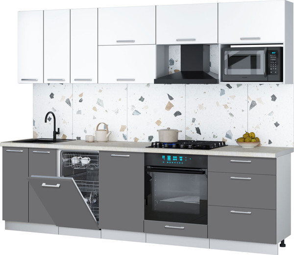Изображение товара Кухонный гарнитур Интерлиния Мила Gloss 2.7-ПМ4 (серый/белый/опал светлый)