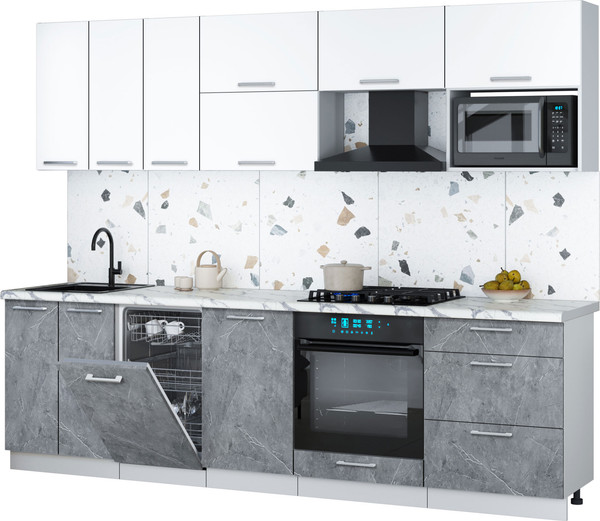 Изображение товара Кухонный гарнитур Интерлиния Мила Gloss 2.7-ПМ4 (керамика/белый/белый гранит)