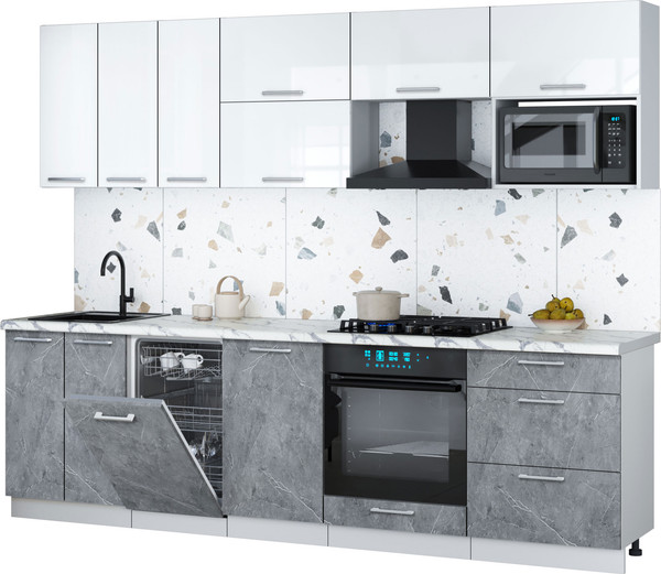 Изображение товара Кухонный гарнитур Интерлиния Мила Gloss 2.7-ПМ4 (керамика/белый глянец/белый гранит)