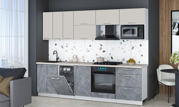 Изображение товара Кухонный гарнитур Интерлиния Мила Gloss 2.7-ПМ4 (керамика/кашемир/травертин серый)