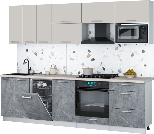 Изображение товара Кухонный гарнитур Интерлиния Мила Gloss 2.7-ПМ4 (керамика/кашемир/травертин серый)