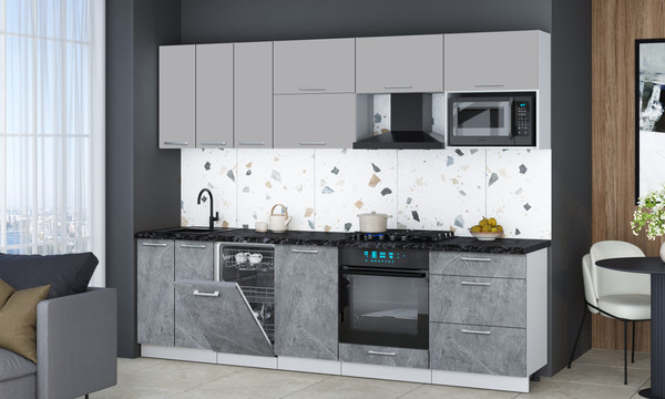 Изображение товара Кухонный гарнитур Интерлиния Мила Gloss 2.7-ПМ4 (керамика/грей/кастилло темный)