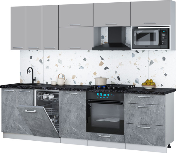 Изображение товара Кухонный гарнитур Интерлиния Мила Gloss 2.7-ПМ4 (керамика/грей/кастилло темный)