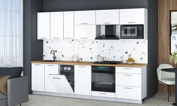 Изображение товара Кухонный гарнитур Interline Мила Gloss 2.9-ПМ4 (белый/белый/дуб бунратти)
