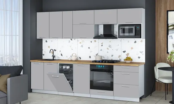 Изображение товара Кухонный гарнитур Interline Мила Gloss 2.9-ПМ4 (грей/грей/дуб бунратти)