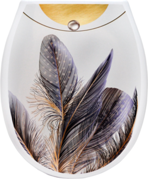 Изображение товара Сиденье для унитаза Еврокомфорт Океан Lux Перья с детской накладкой 003745 (жесткое)