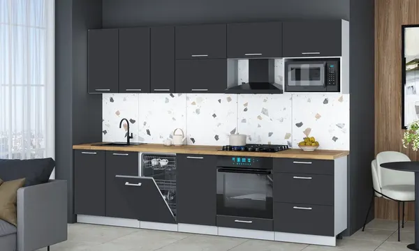 Изображение товара Кухонный гарнитур Interline Мила Gloss 2.9-ПМ4 (пепел/пепел/дуб бунратти)
