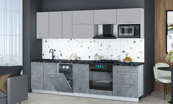 Изображение товара Кухонный гарнитур Interline Мила Gloss 2.9-ПМ4 (керамика/грей/кастилло темный)
