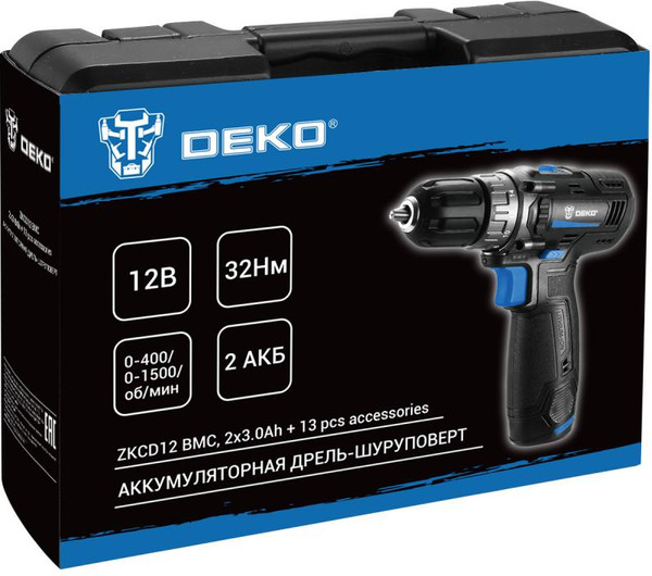 Изображение товара Аккумуляторная дрель-шуруповерт Deko ZKCD12 SET6 / 084-1040
