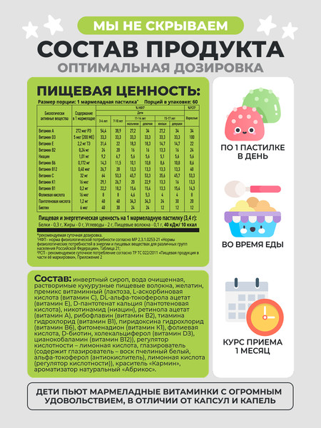 Изображение товара Мультивитаминный комплекс 1WIN Kids (60шт, абрикос)