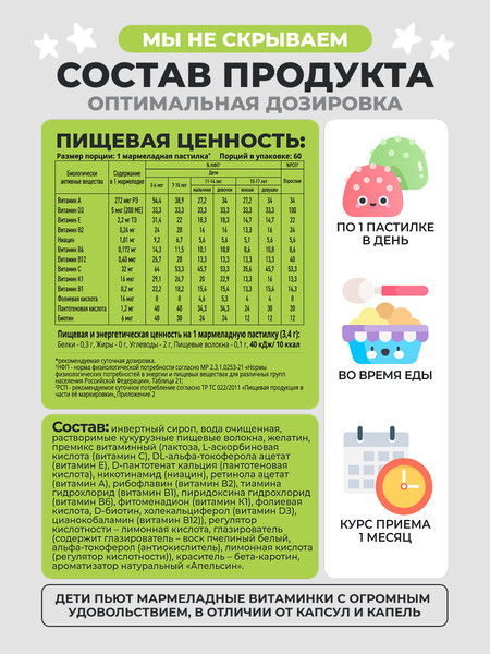 Изображение товара Мультивитаминный комплекс 1WIN Kids (60шт, апельсин)