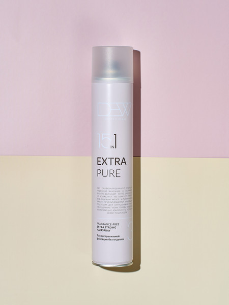 Изображение товара Лак для укладки волос Dew Professional Pure без отдушки Экстрасильной фиксации 15PESH/500 (500мл)