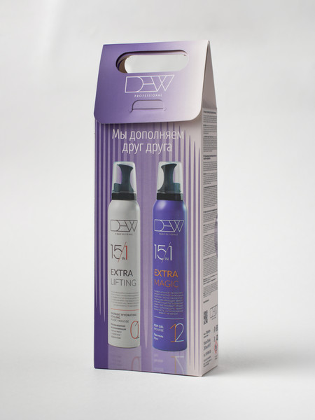 Изображение товара Набор косметики для волос Dew Professional Маска-мусс с лифтинг эффектом 15 в 1 + Поп-гель мусс 15 в 1 (200мл+200мл)