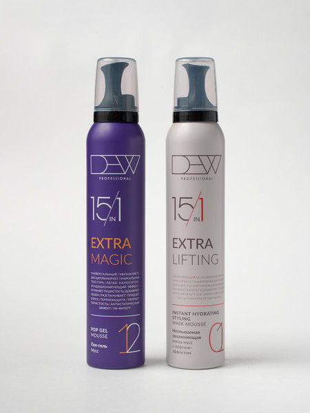 Изображение товара Набор косметики для волос Dew Professional Маска-мусс с лифтинг эффектом 15 в 1 + Поп-гель мусс 15 в 1 (200мл+200мл)