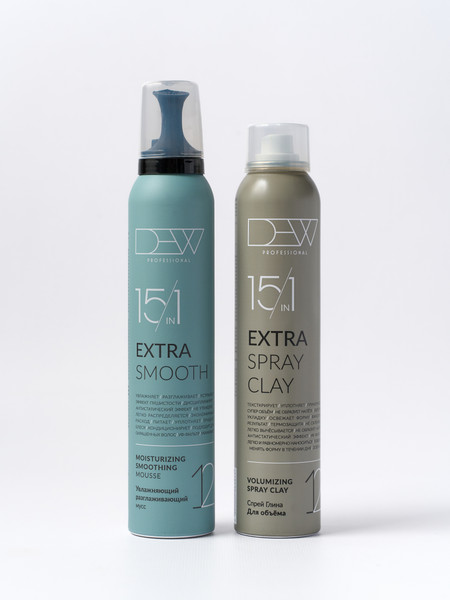 Изображение товара Набор косметики для волос Dew Professional Cпрей-глина для объема 15 в 1 + Мусс Увлажняющий разглаживающий (200мл+200мл)
